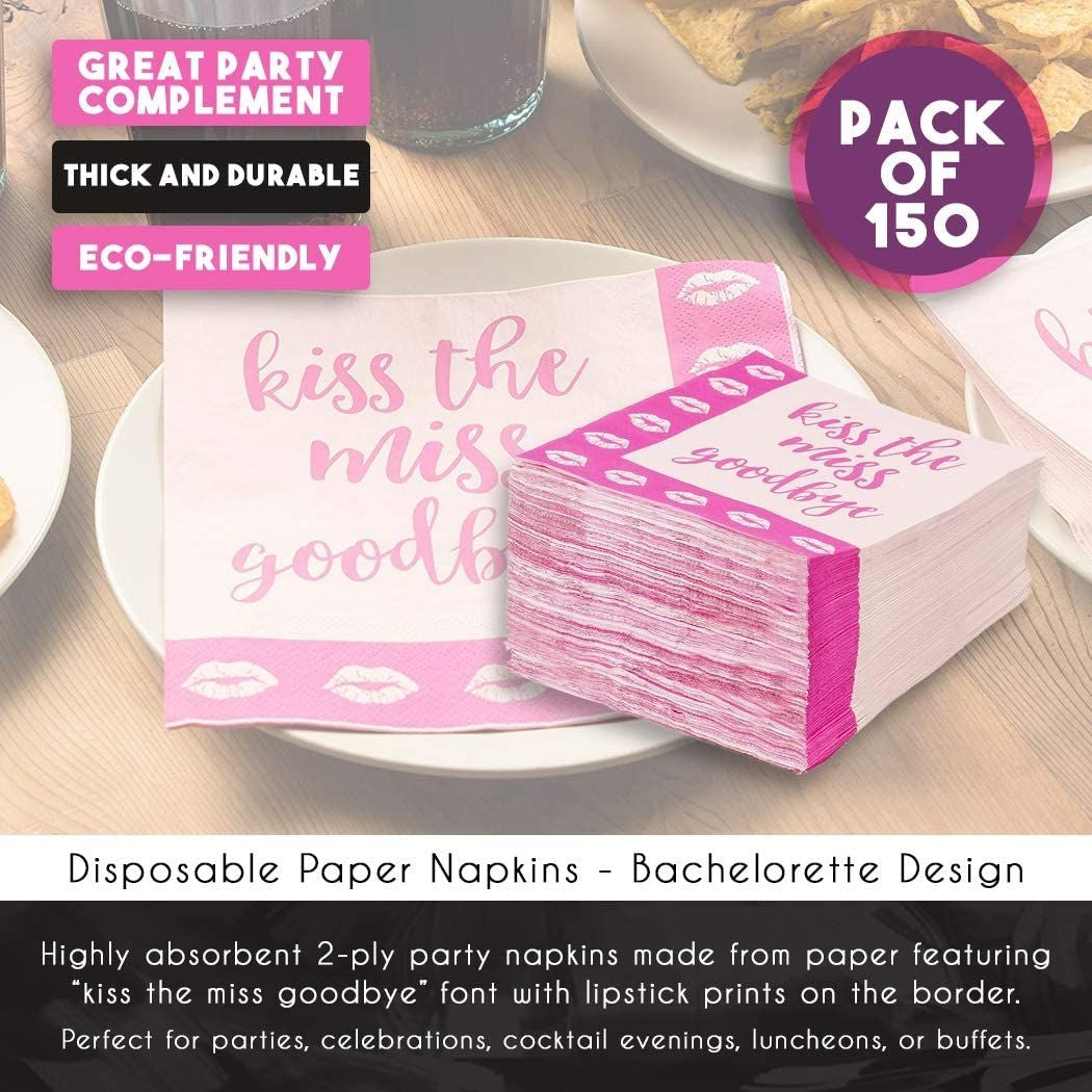 Cocktail Napkins - 150-Pack Bachelorette Party Supplies, Disposable Luncheon Paper Napkins, 3-Ply, Unfolded 13 x 13 inches, Folded 6.5 x 6.5 Inches