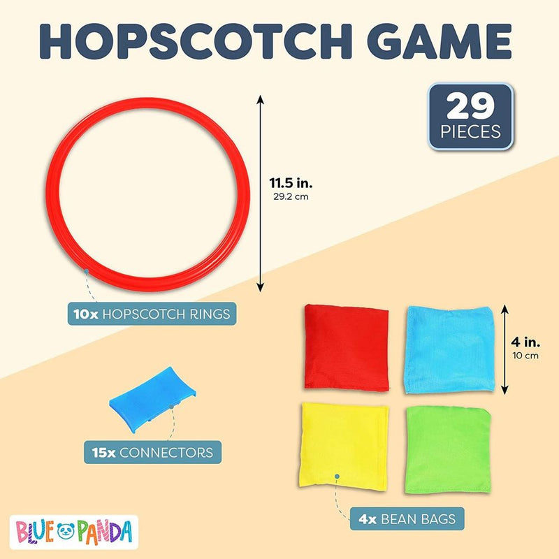 Hopscotch Game for Kids, 10 Rings, 4 Bean Bags, 15 Connectors (29 Pieces)