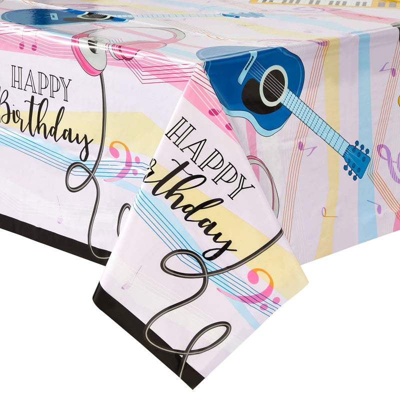 3 Pack Music Notes Birthday Tablecloth for Music Party Decoration, Disposable Plastic (5 x 9 Feet)