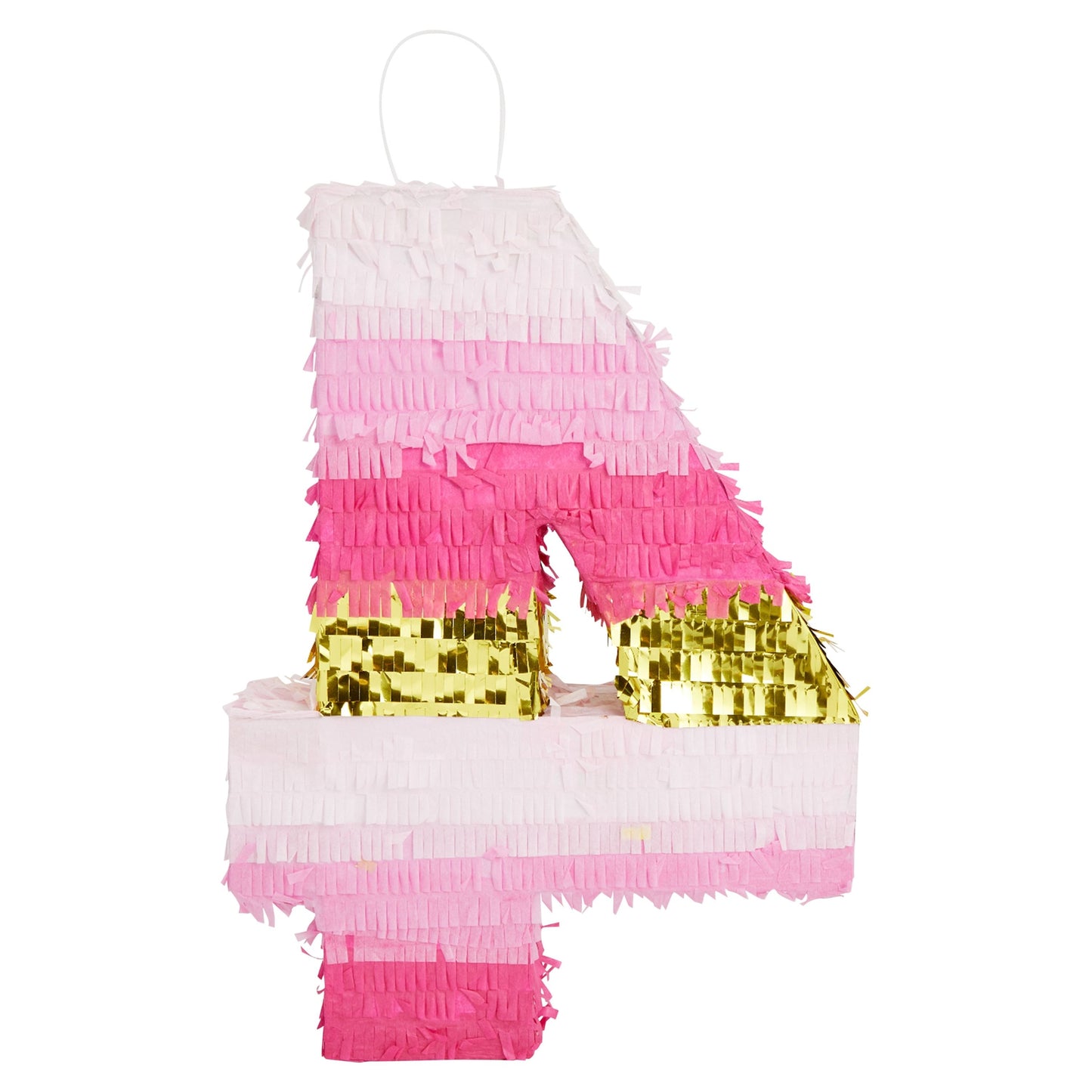 Number 4 Pinata, Pink and Gold Foil for Girls 4th Birthday Party Decorations (Small, 16.5 x 11 Inches)