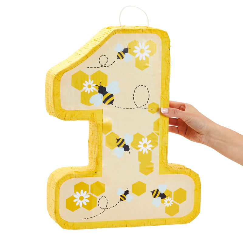 Number 1 Pinata for First Bee Day Party Decorations, Honeycomb Designs (Small, Yellow, 10.8 x16.5 x 3 In)