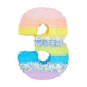 Large Number 3 Pinata for Girl's 3rd Birthday Party Decorations, Rainbow Pastel (21 x 14.5 x 4 In)