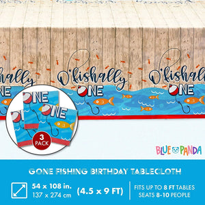 O'fishally One Tablecloth for 1st Birthday Party, Table Cover (54 x 108 in, 3 Pack)