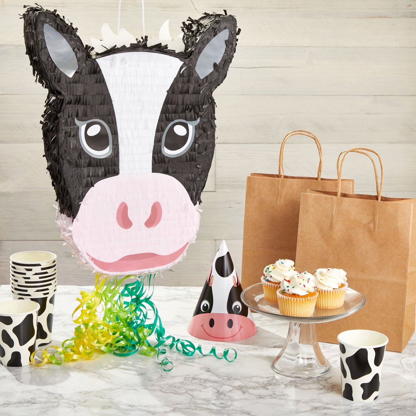 Pull String Cow Pinata for Farm Birthday Party Decorations, Girls and Boys Baby Shower Supplies (Small, 16.5 x 13 x 3 In)