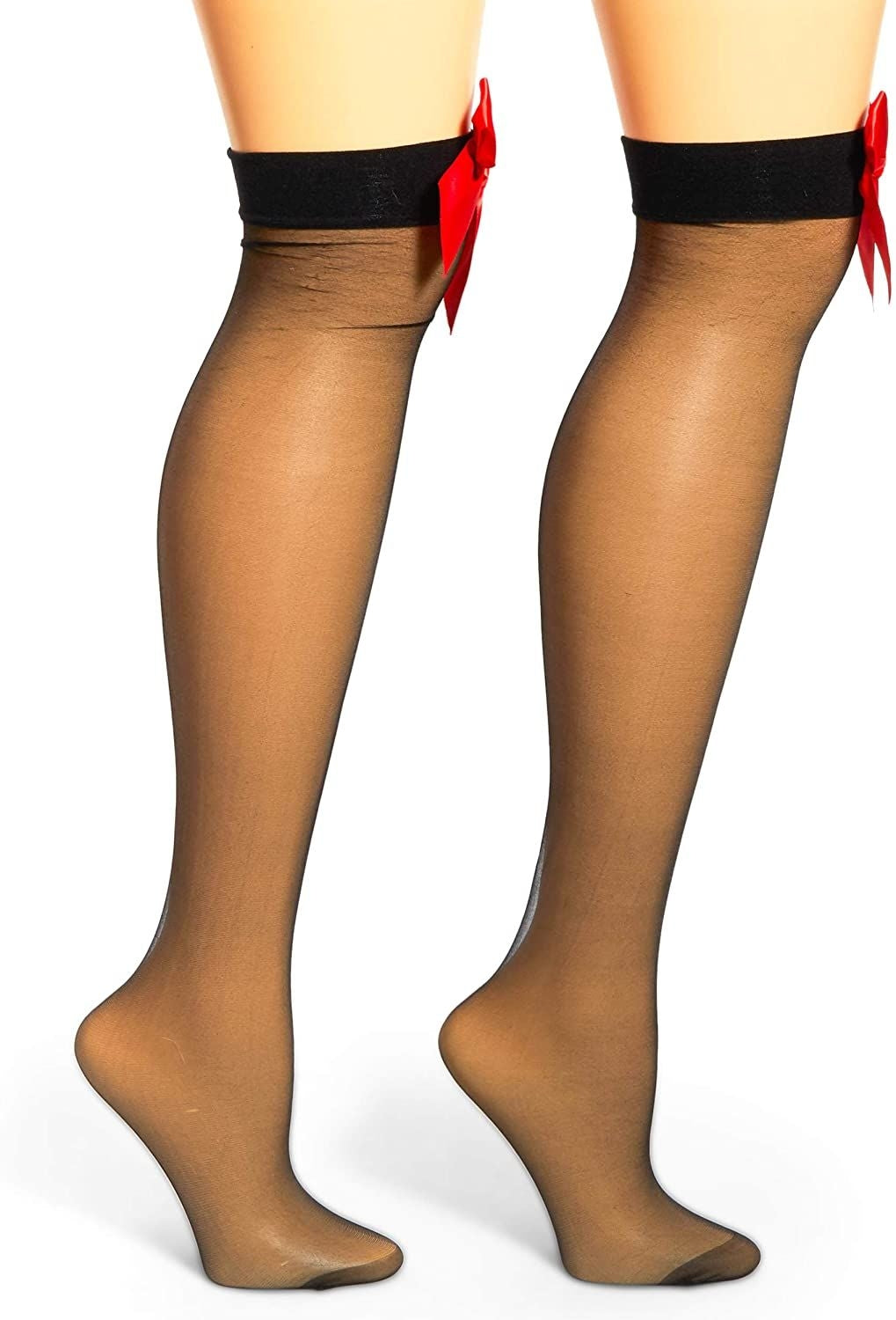 Women's Thigh-High Stockings, Hearts and Bow Sheer Pantyhose (One Size, 2 Pairs)