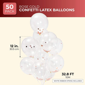 Rose Gold Confetti Balloons for Party Decorations (12 in, 50 Pack)