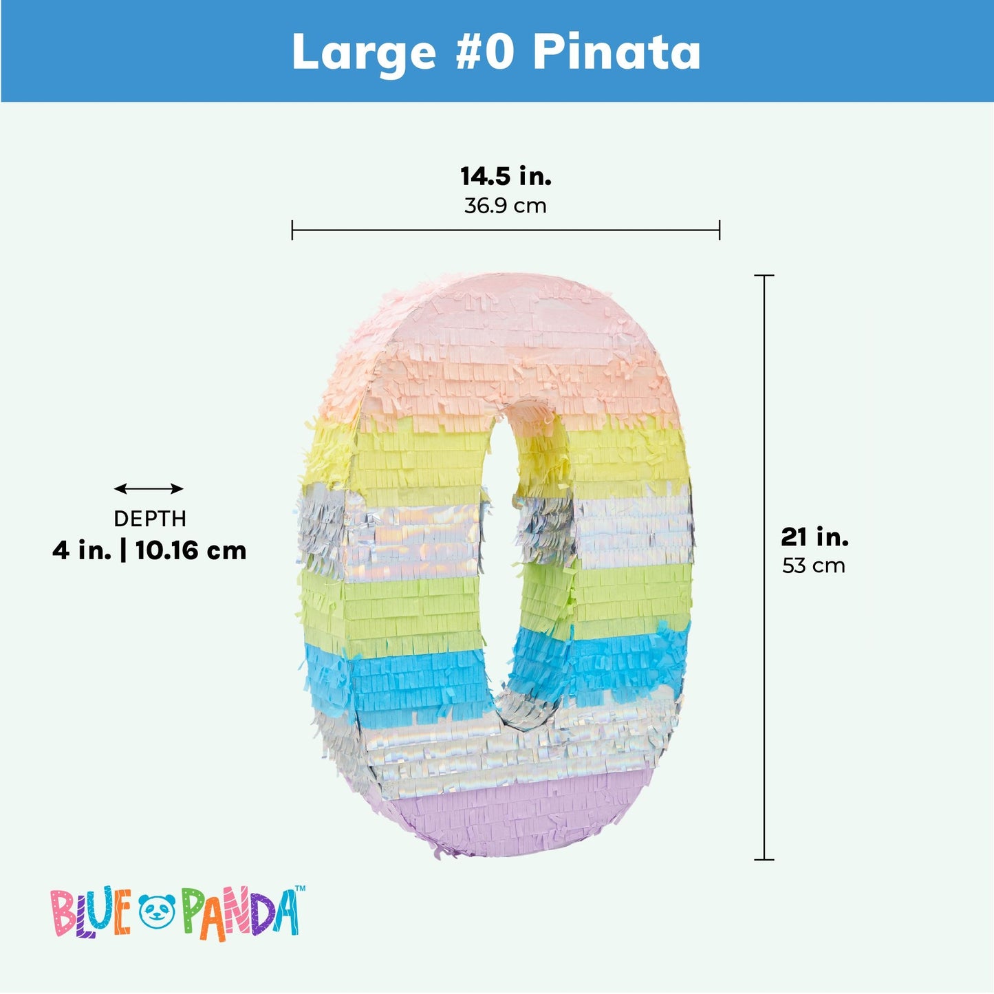 Large Number 0 Pinata for Girl's Birthday Party Decorations, Rainbow Pastel (21x14.4x4 In)