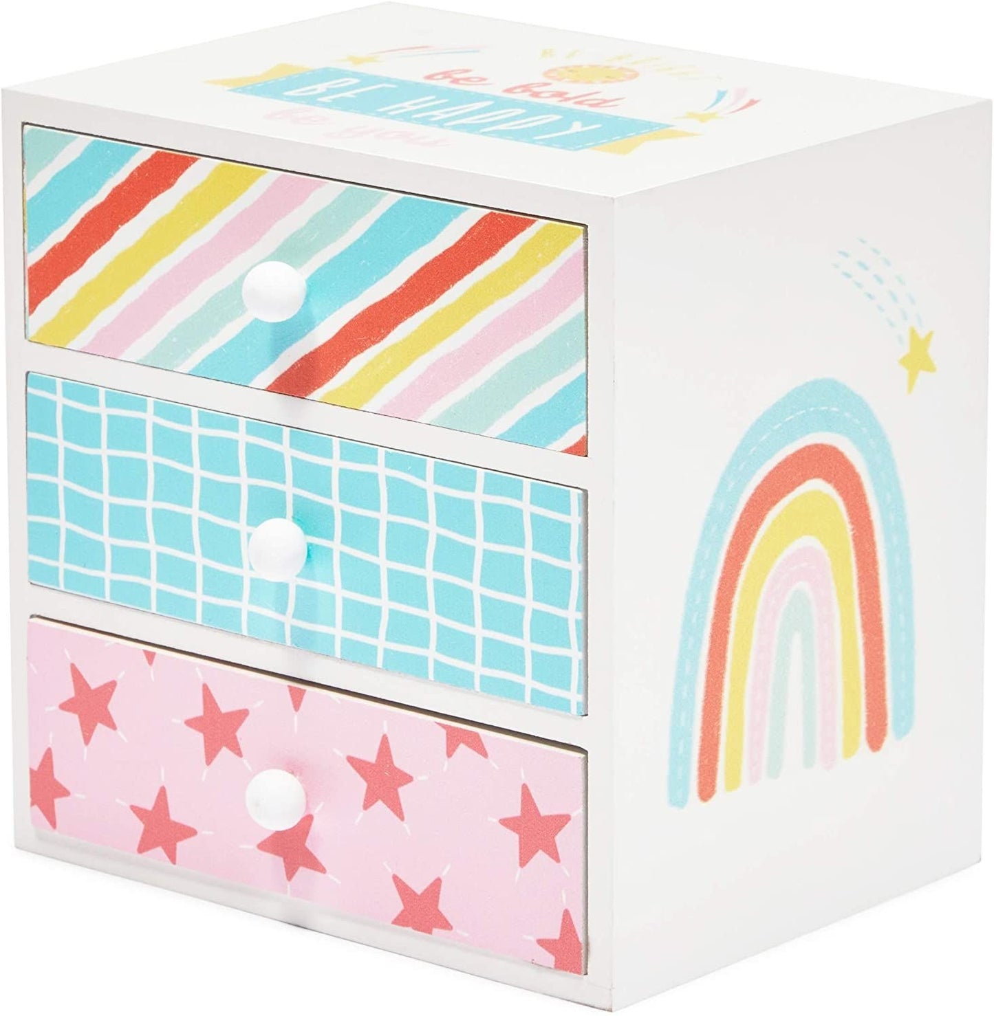 Wooden Kids Jewelry Box with Drawers for Girls, Be Bright, Be Bold, Happy, Be You (6.1 x 4.5 In)