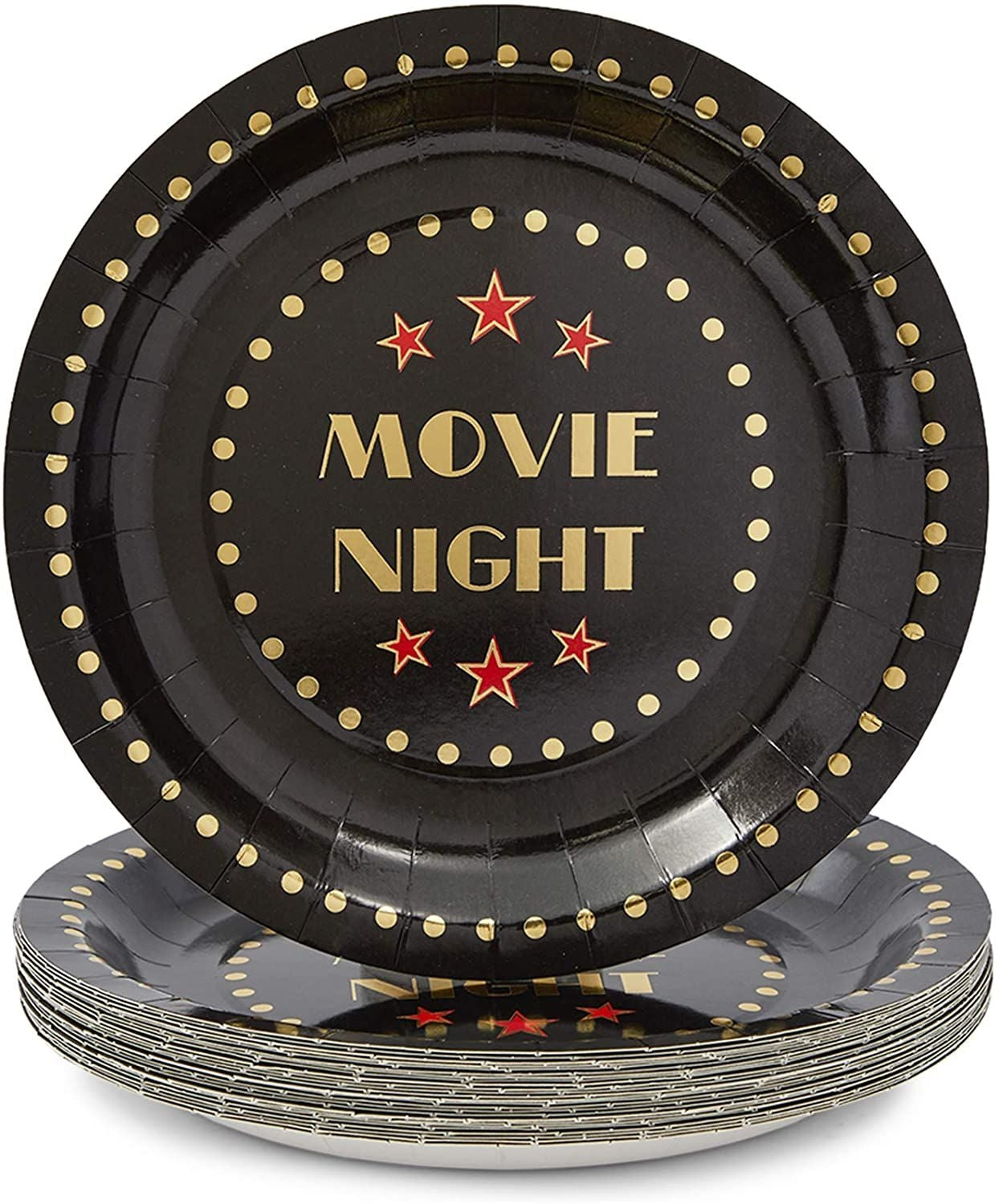 Movie Night Party Pack with Dinnerware, Hats, Banner, Tablecloths (Serves 24, 99 Pieces)