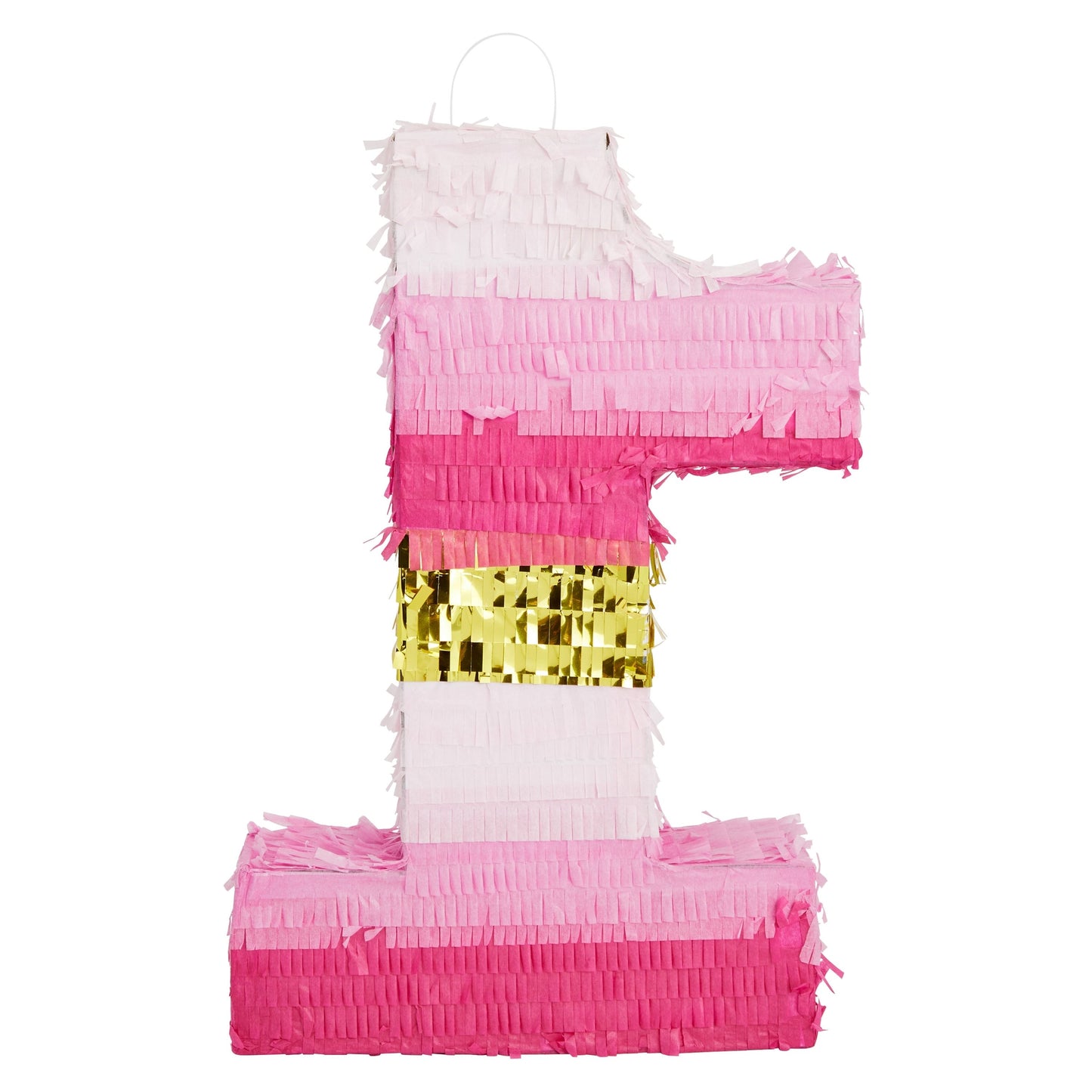 Number 1 Pinata, Pink and Gold for Girls 1st Birthday Party Decorations, Small, 16.5x11x3 in