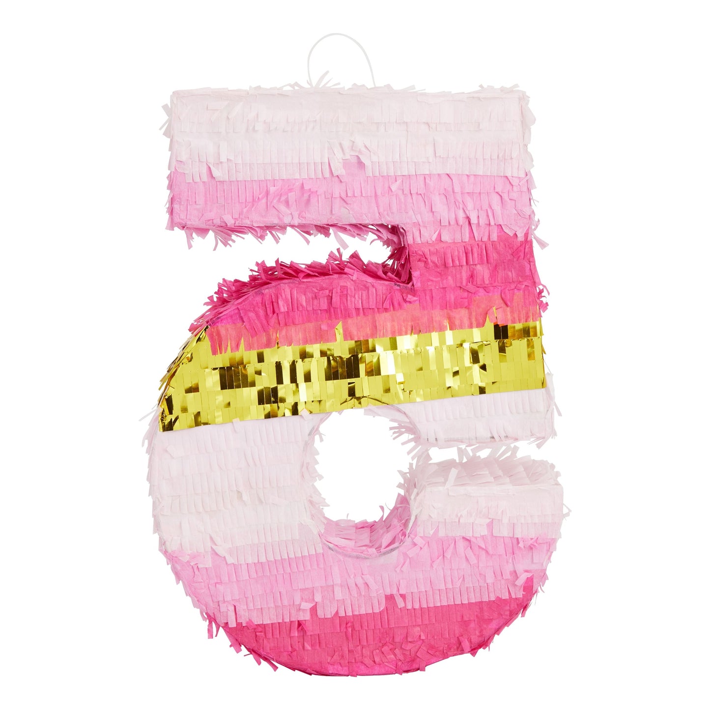 Number 5 Pinata, Pink and Gold Foil for Girls 5th Birthday Party Decorations (Small, 16.5 x 11.6 x 3 In)