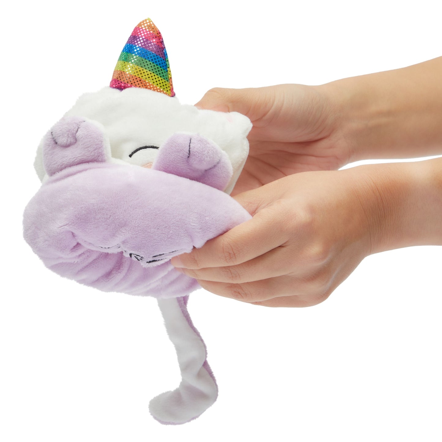 Small Reversible Caticorn Plush Toy, Lavender and White Caticorn Plushie with Rainbow Horn (6 x 12 In)