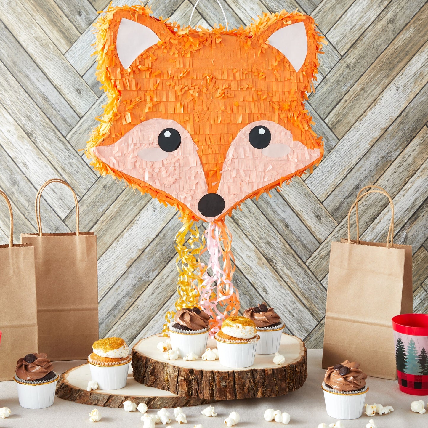 Pull String Fox Pinata for Woodland Baby Shower Decorations, Birthday Party (Small, 16 x 13 x 3 In)