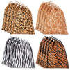 12 Pack Animal Print Drawstring Gift Bags for Jungle Safari Birthday Party Favors, Goodies, Treats (4 Designs, 10 x 12 In)