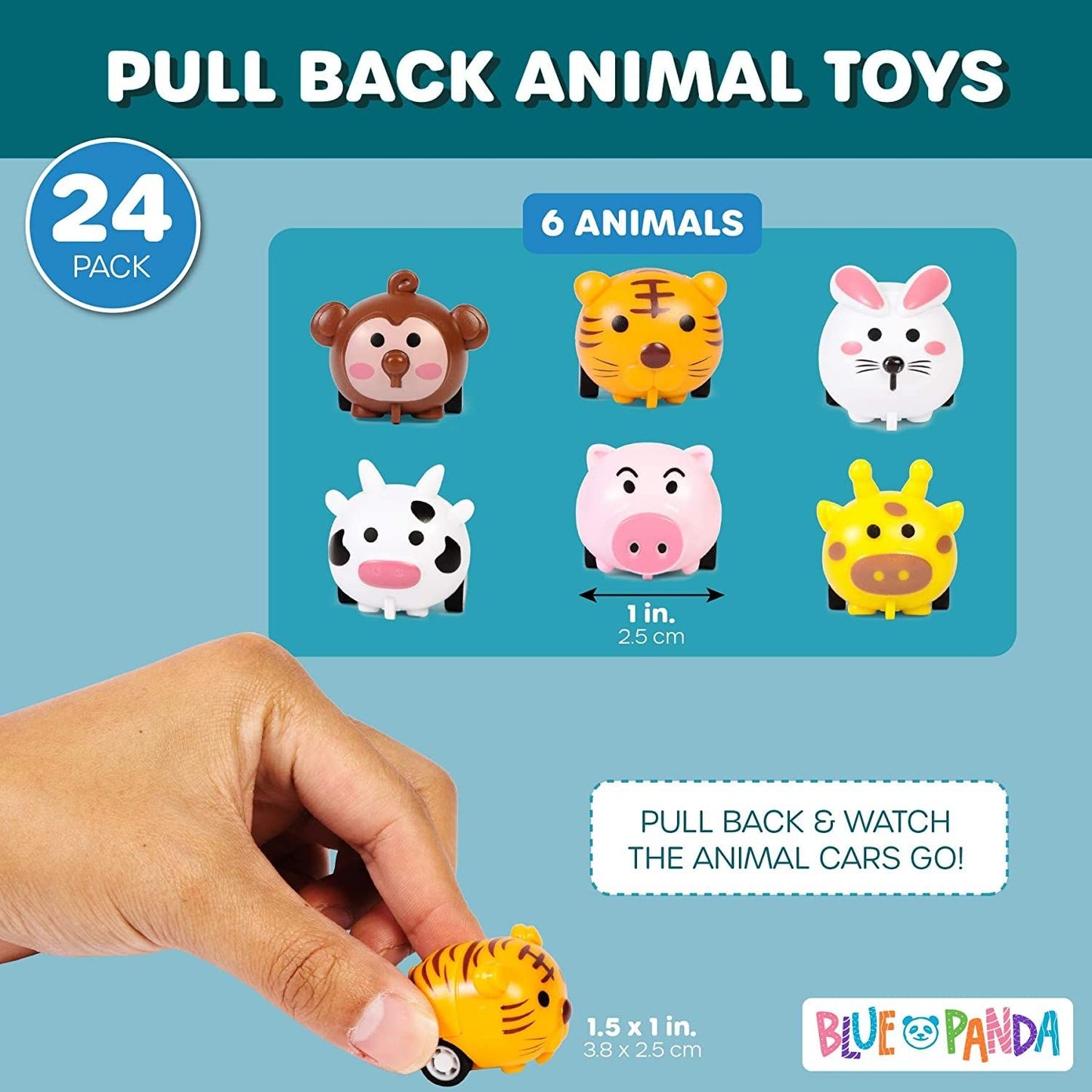 Mini Animal Pull Back Cars for Kids (24 Pack)