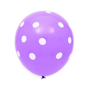 50-Pack 12-Inch Purple Latex Polka Dot Balloons for Birthday Party Decorations Supplies with 1 Gold 2.5x2.5x5-Inch Balloon Weight and 1 Roll of 10mm Wide White String