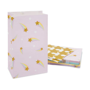 Rainbow Birthday Party Favor Gift Bags with Gold Foil Stickers (8.5 In, 24 Pack)