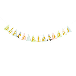 Happy Birthday Banner with 100 Balloons, Gold Party Hat Garland Decorations (5 Colors, 101 Pieces)