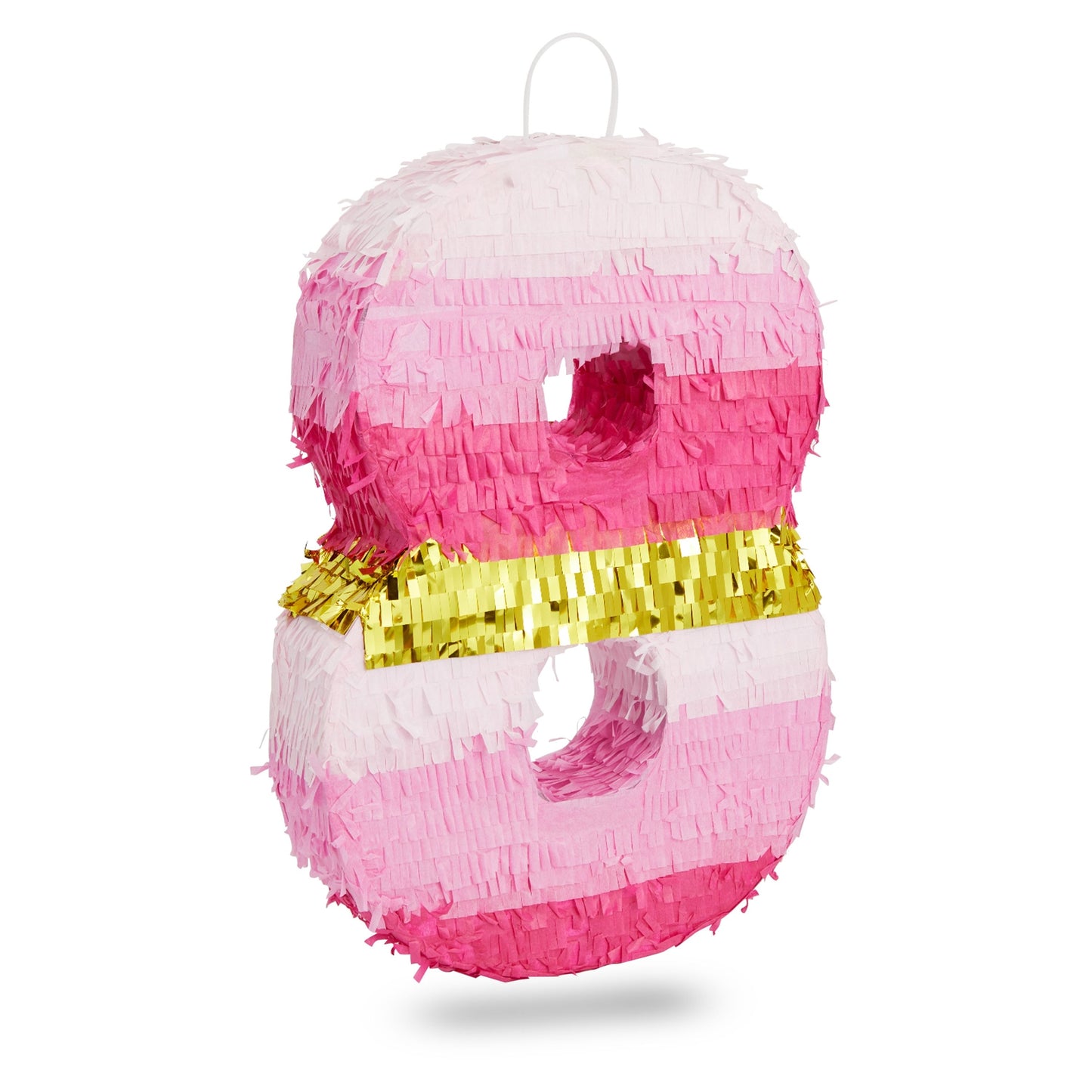 Small Pink and Gold Foil Number 8 Pinata for Kids 8th Birthday Party Decorations (16.5 x 11 Inches)