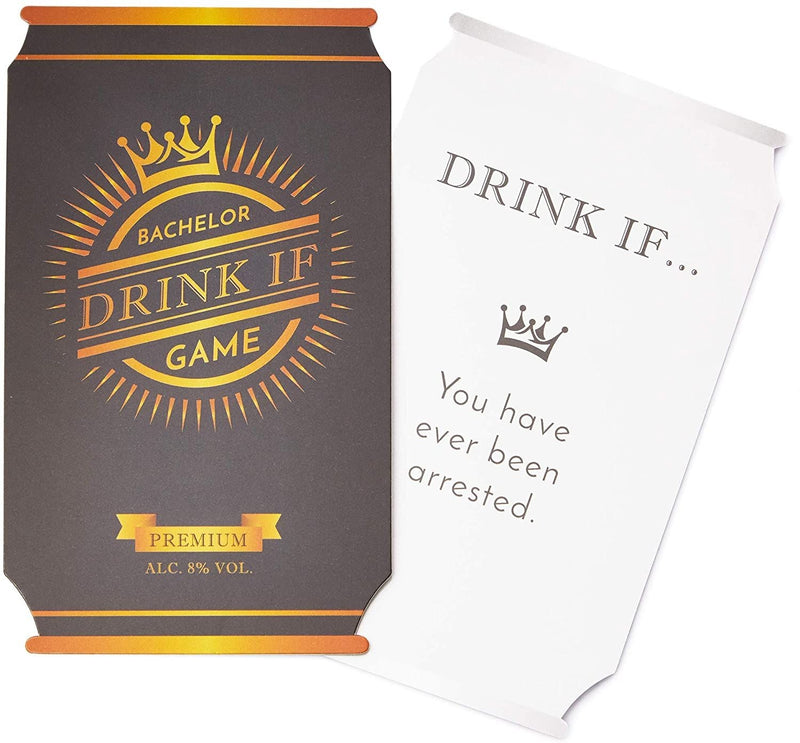 Set of 30 Drink If Card Game for Bachelor Party, 4.75 x 3.75 inches, Black Beer Can Design