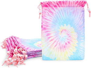 20 Pack Tie Dye Drawstring Gift Bags for Birthday Party Favors, Goodies, Treats (7 x 10 In)