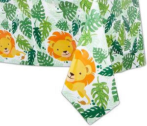 Plastic Lion Tablecloth for Safari Birthday Party Decorations (54 x 108 in, 3 Pack)
