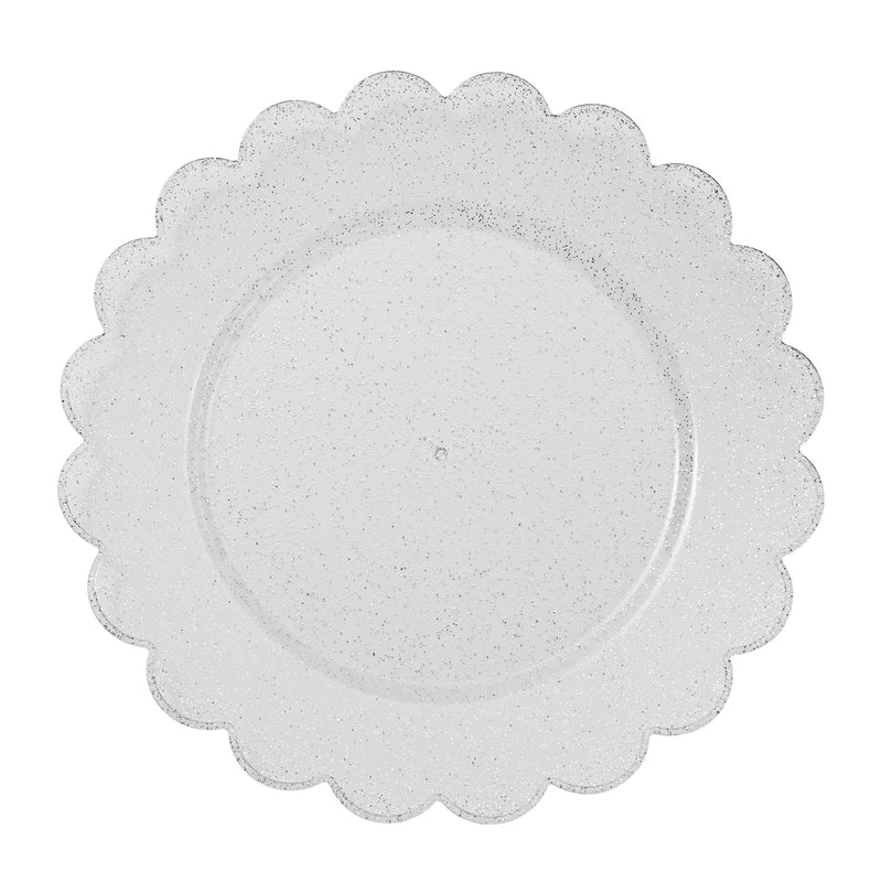 50 Pack Silver Plastic Plates for Party Supplies, 9 Inch Disposable Silver Glitter Plastic Plates with Scalloped Edges