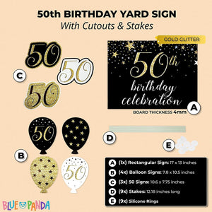 Blue Panda Happy 50th Birthday Yard Signs with Stakes (8 Pieces)