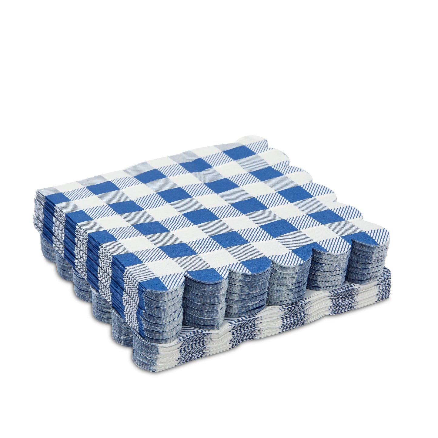 100 Pack Blue Gingham Printed Paper Napkins for Summer Party (6.5 x 6.5 In)