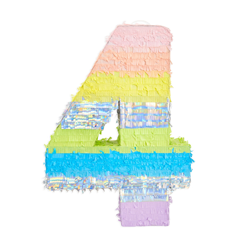 Large Number 4 Pinata for 4th Birthday Party Decorations, Rainbow Pastel (21 x 15 x 4 In)