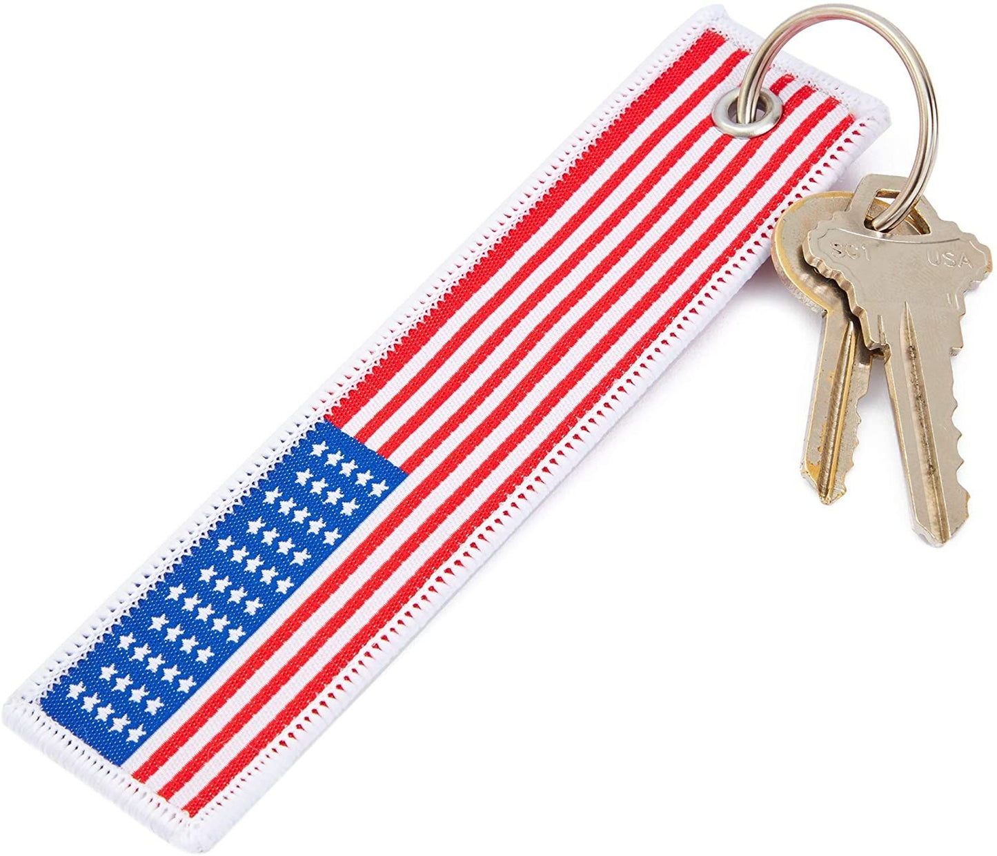 8 Pack Embroidered American Flag Keychain Tags for Women Men Kids US Patriotic Gifts, 5.1 x 1.2 in