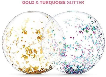 Gold and Turquoise Inflatable Glitter Beach Balls (20 Inches, 4 Pack)