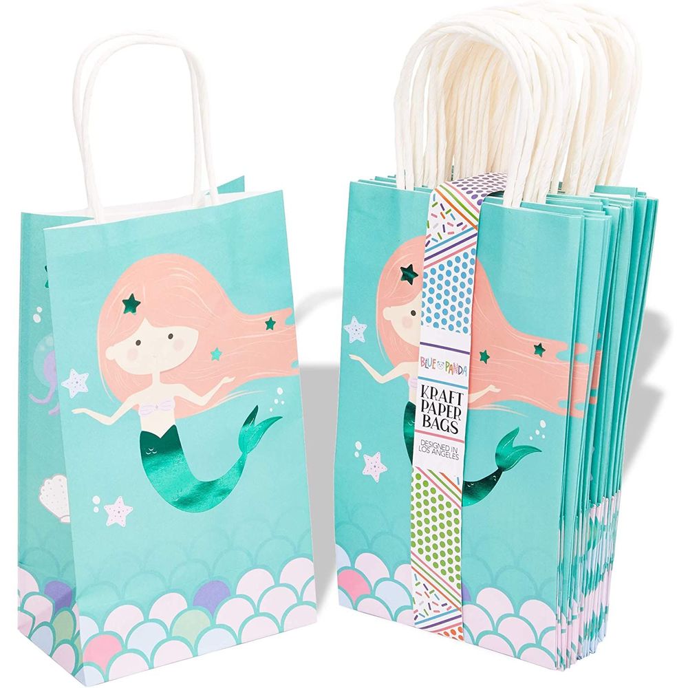 Mermaid Party Favor Gift Bags with Handles, Kids Birthday Decorations (24 Pack)