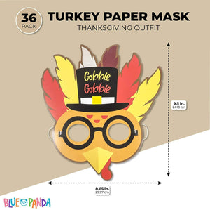 Blue Panda Thanksgiving Photo Props, Turkey Paper Masks (36 Pack)