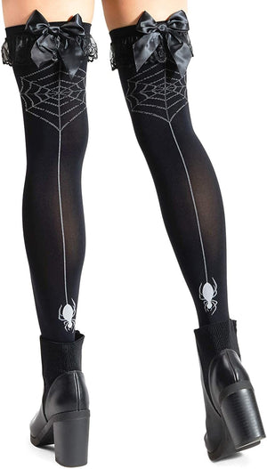 Women's Thigh-High Stockings, Spiderweb Tights Sheer Pantyhose (One Size, 2 Pairs)