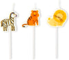Safari Animal Cake Toppers and Thin Candles in Holders (27 Pieces)