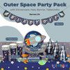 99-Piece Outer Space Party Pack with Dinnerware, Hats, Banner, Tablecloths (Serves 24)