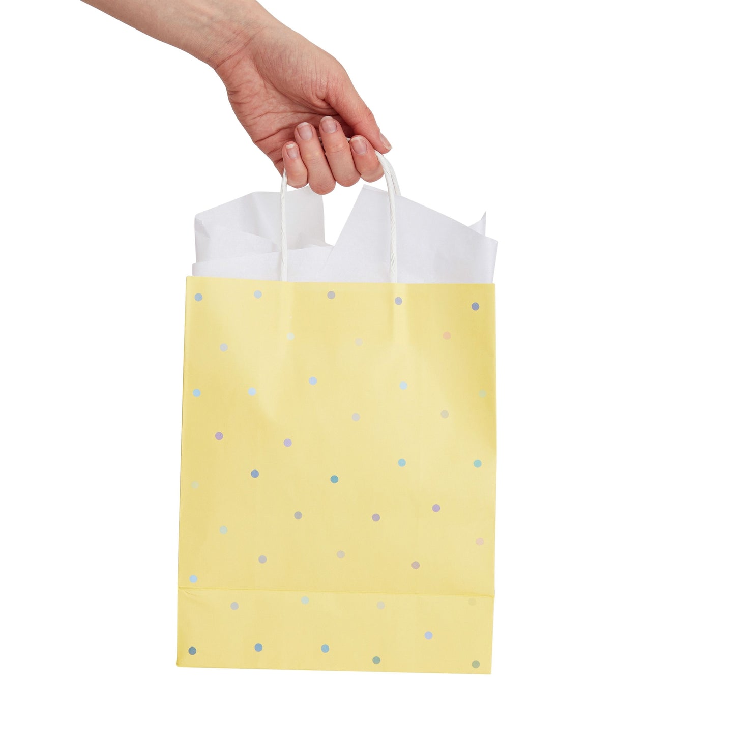 36 Pack Medium Polka Dot Paper Gift Bags with Handles and White Tissue Paper, 6 Pastel Rainbow Colors (10 x 8 x 4 In)