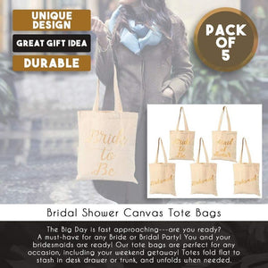 Bridal Shower Party Favor Tote Bags for Bridesmaid Proposal Gifts (5 Pack)