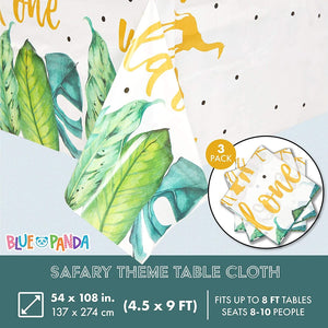 3 Pack Wild One Jungle Safari Tablecloth Plastic Table Cloth Cover Rectangular for 1st Birthday Party Supplies Decor Decorations, 54 x 108 in.