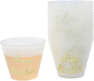 16 Packs Plastic 9 oz Wine Party Cups Gold Foil Frosted Disposable Cup for Birthday Wedding Bachelorette Parties Shower