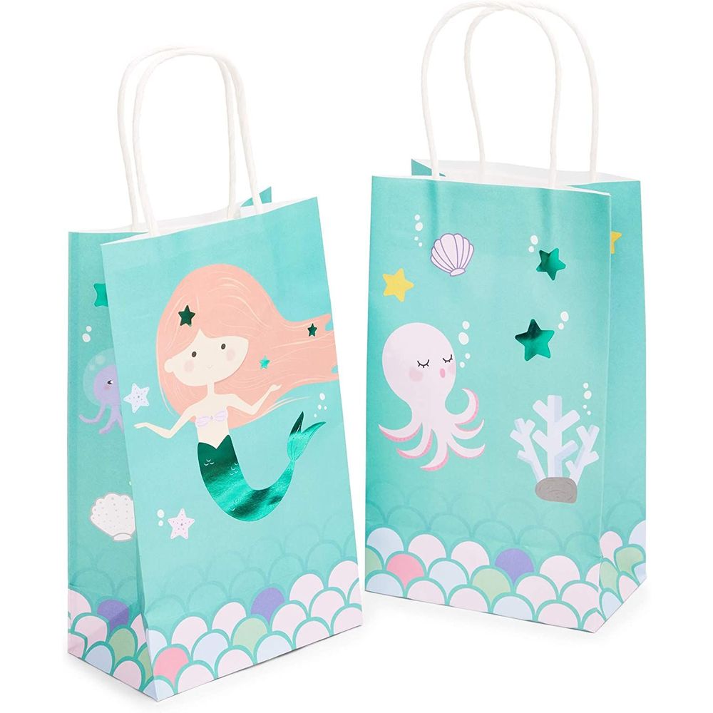 Mermaid Party Favor Gift Bags with Handles, Kids Birthday Decorations (24 Pack)