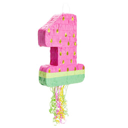 Pull String Number 1 Watermelon Pinata for 1st Birthday Party Supplies, One In A Melon Party Decorations, Baby Shower (Small, 16.5x11x3 In)