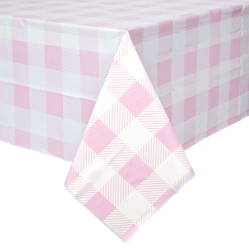 3 Pack White and Pink Plaid Tablecloth for Camping Birthday Party Supplies (5 x 9 Feet)