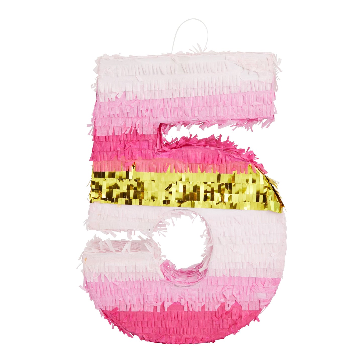 Number 5 Pinata, Pink and Gold Foil for Girls 5th Birthday Party Decorations (Small, 16.5 x 11.6 x 3 In)