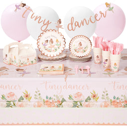 219-Piece Ballerina Birthday Party Decorations, Dinnerware Set with Plates, Napkins, Cups, Tablecloth, Cutlery, Banner, Favor Bags, and Balloons, Tiny Dancer Theme (Serves 24), Pink