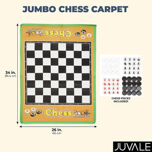 Jumbo Chess Carpet - Giant Chessboard with Chess Pieces, Indoor Outdoor Board Game Carpet for Family Fun, Party Decoration, 34 x 26 inches