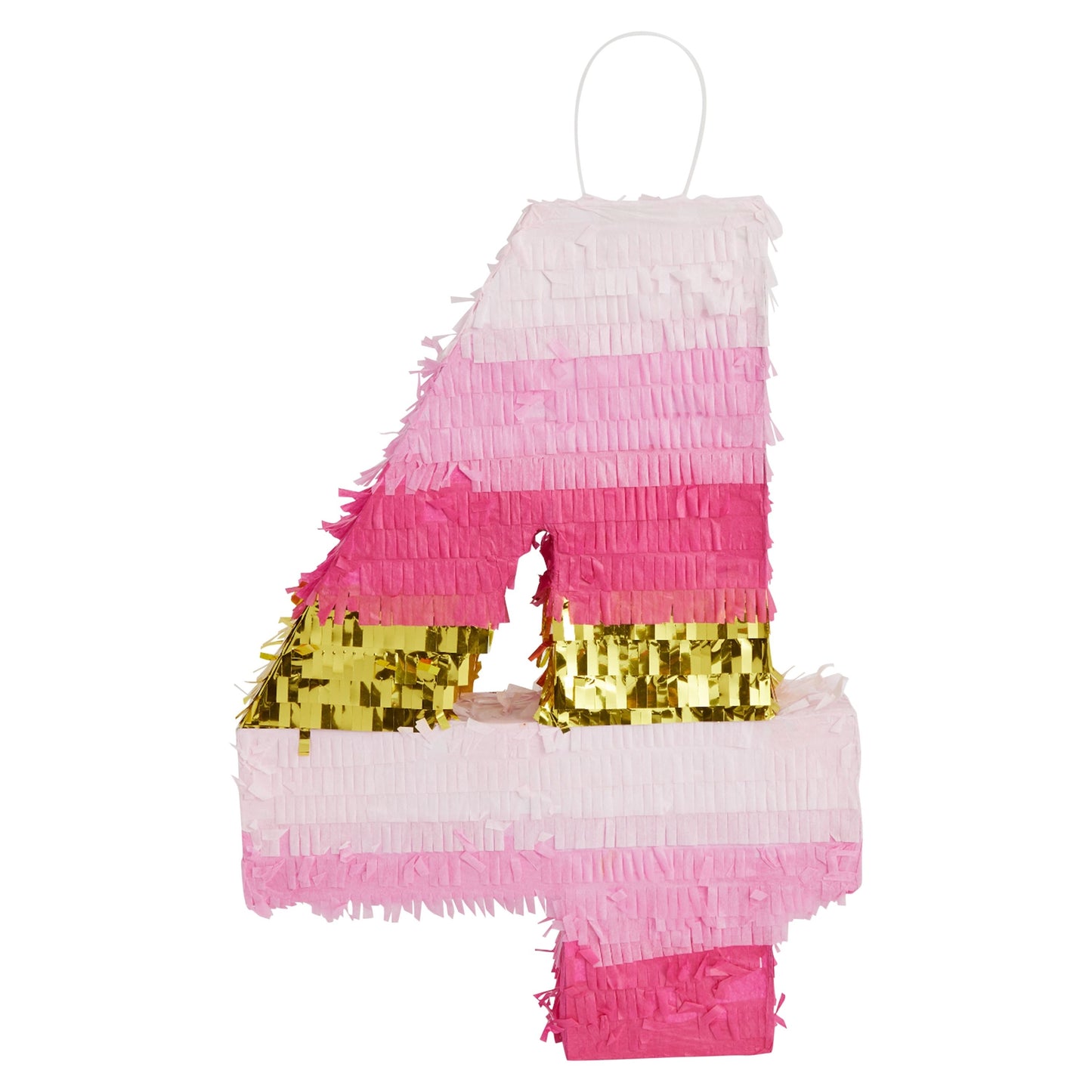 Number 4 Pinata, Pink and Gold Foil for Girls 4th Birthday Party Decorations (Small, 16.5 x 11 Inches)