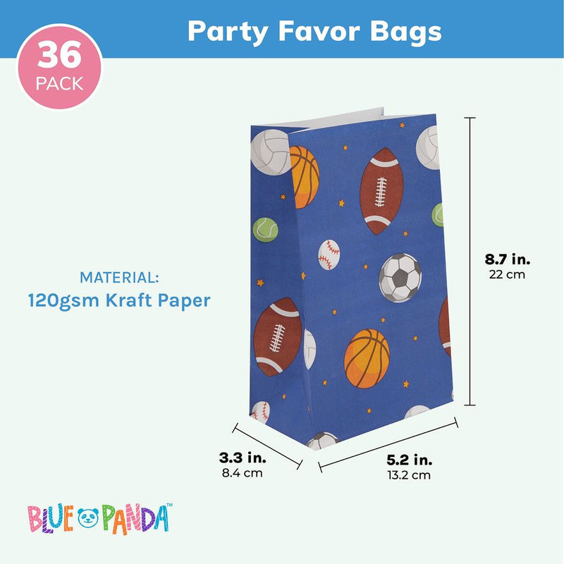 Sports Paper Party Favor Treat Bags for Kids Birthday Supplies (36 Pack)