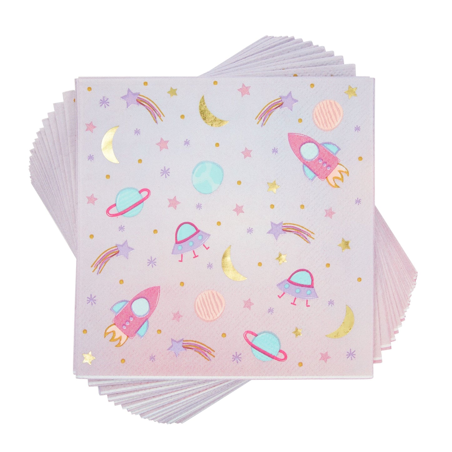 50 Pack Galaxy Space Napkins for Girls Outer Space Birthday Party Supplies (Pink, 5 In)